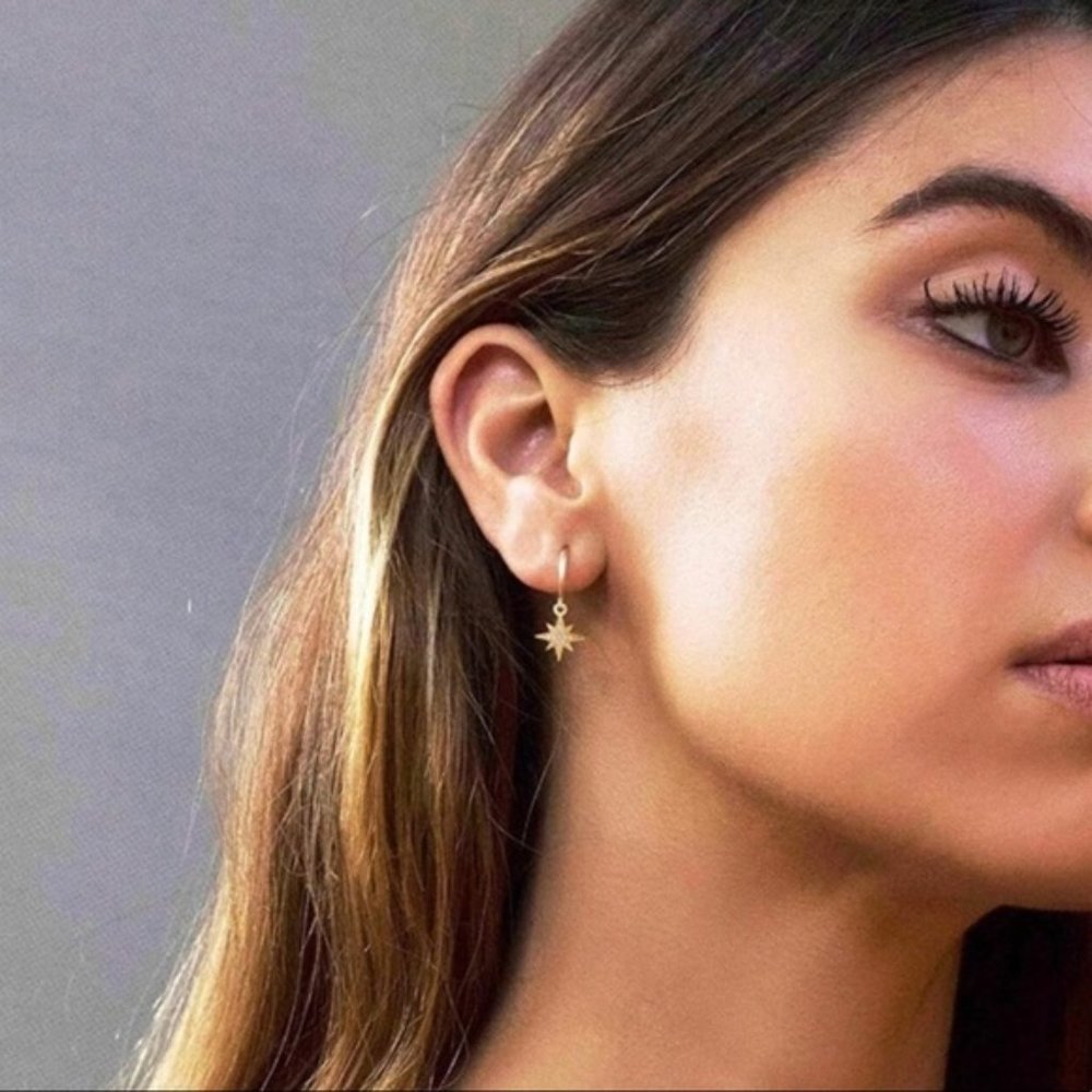 "Wish Upon A Star” Moon Space Hoop Diamond Earring - Picture 3 of 10